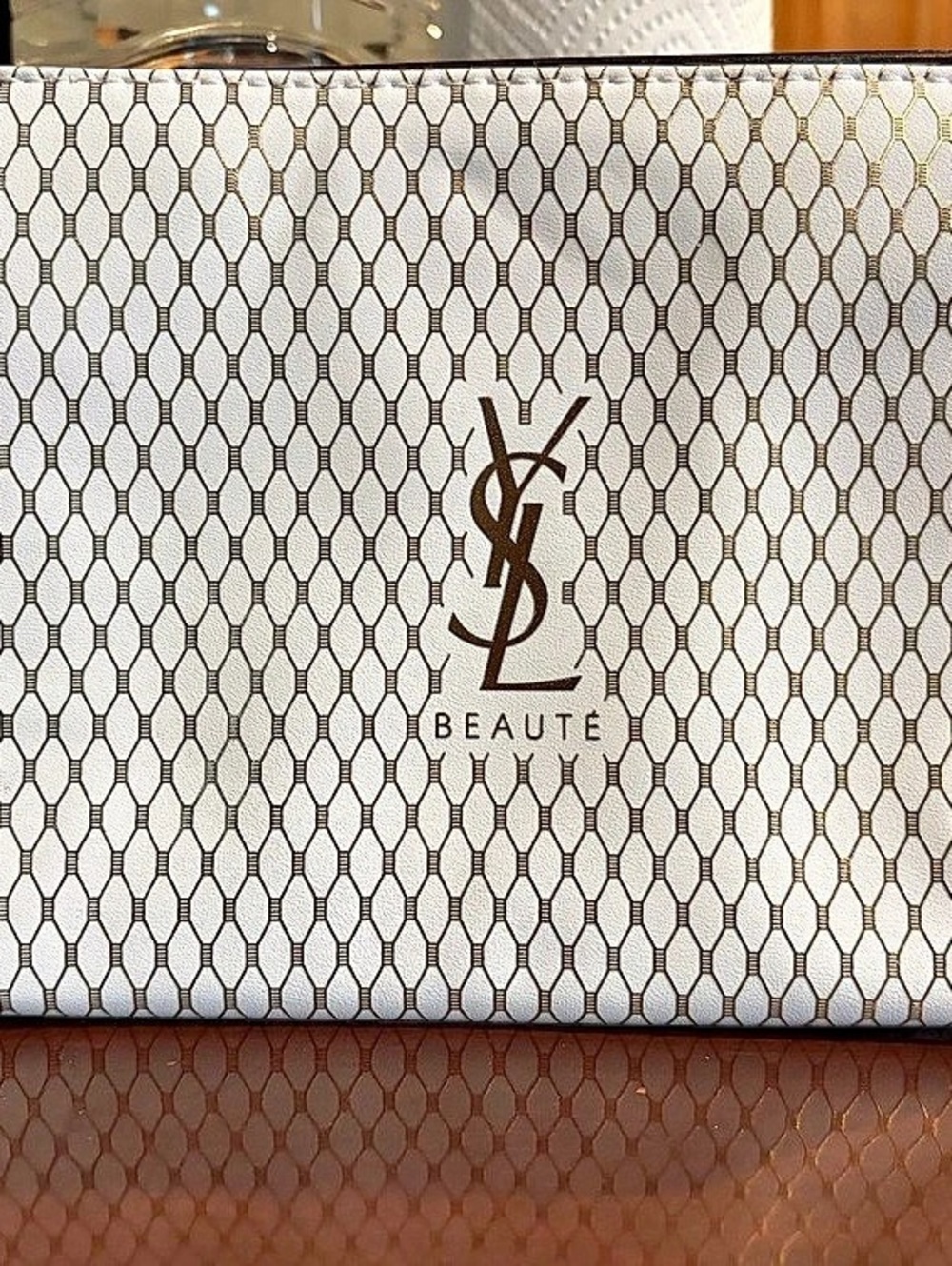 Yves Saint Laurent Monogram Clutch in White & Gold